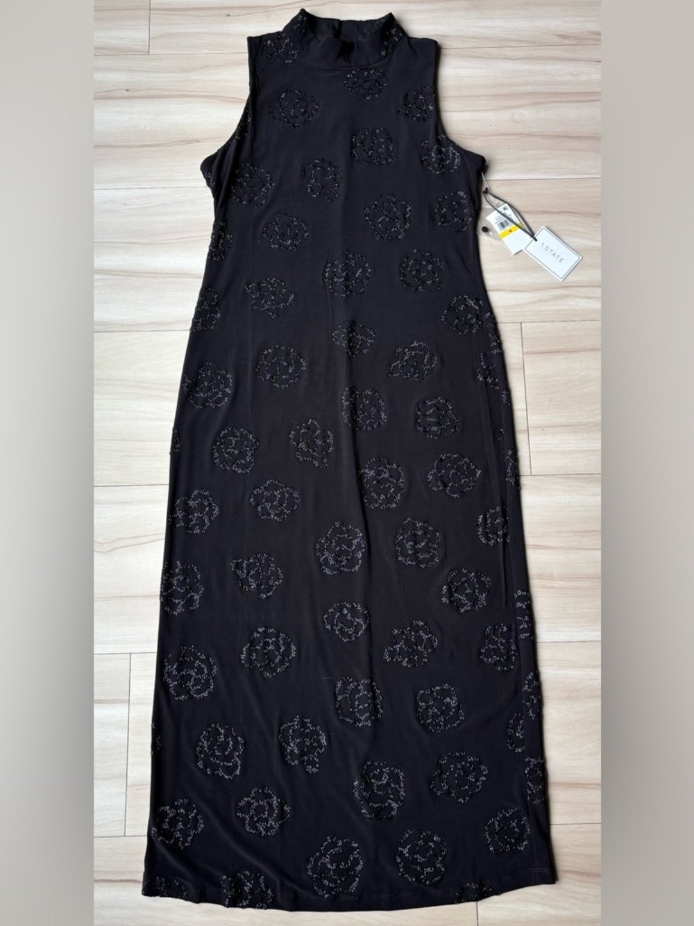 1. State Black Sleeveless Beaded Floral Maxi Dress - Size M - NWT